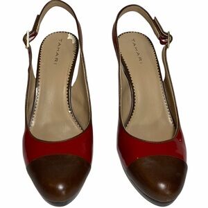TAHARI Red Parent / Leather Sling Back Size 8M Women's Shoes With Brown Toe Cap
